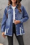 LC8511533-5-S, LC8511533-5-M, LC8511533-5-L, LC8511533-5-XL, LC8511533-5-2XL, Blue Women's Oversized Denim Jacket Boyfriend Distressed Jean Trucker Jacket