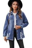 LC8511533-5-S, LC8511533-5-M, LC8511533-5-L, LC8511533-5-XL, LC8511533-5-2XL, Blue Women's Oversized Denim Jacket Boyfriend Distressed Jean Trucker Jacket