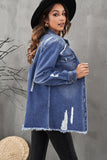 LC8511533-5-S, LC8511533-5-M, LC8511533-5-L, LC8511533-5-XL, LC8511533-5-2XL, Blue Women's Oversized Denim Jacket Boyfriend Distressed Jean Trucker Jacket