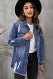 LC8511533-5-S, LC8511533-5-M, LC8511533-5-L, LC8511533-5-XL, LC8511533-5-2XL, Blue Women's Oversized Denim Jacket Boyfriend Distressed Jean Trucker Jacket