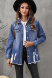 LC8511533-5-S, LC8511533-5-M, LC8511533-5-L, LC8511533-5-XL, LC8511533-5-2XL, Blue Women's Oversized Denim Jacket Boyfriend Distressed Jean Trucker Jacket