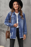 LC8511533-5-S, LC8511533-5-M, LC8511533-5-L, LC8511533-5-XL, LC8511533-5-2XL, Blue Women's Oversized Denim Jacket Boyfriend Distressed Jean Trucker Jacket