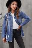 LC8511533-5-S, LC8511533-5-M, LC8511533-5-L, LC8511533-5-XL, LC8511533-5-2XL, Blue Women's Oversized Denim Jacket Boyfriend Distressed Jean Trucker Jacket