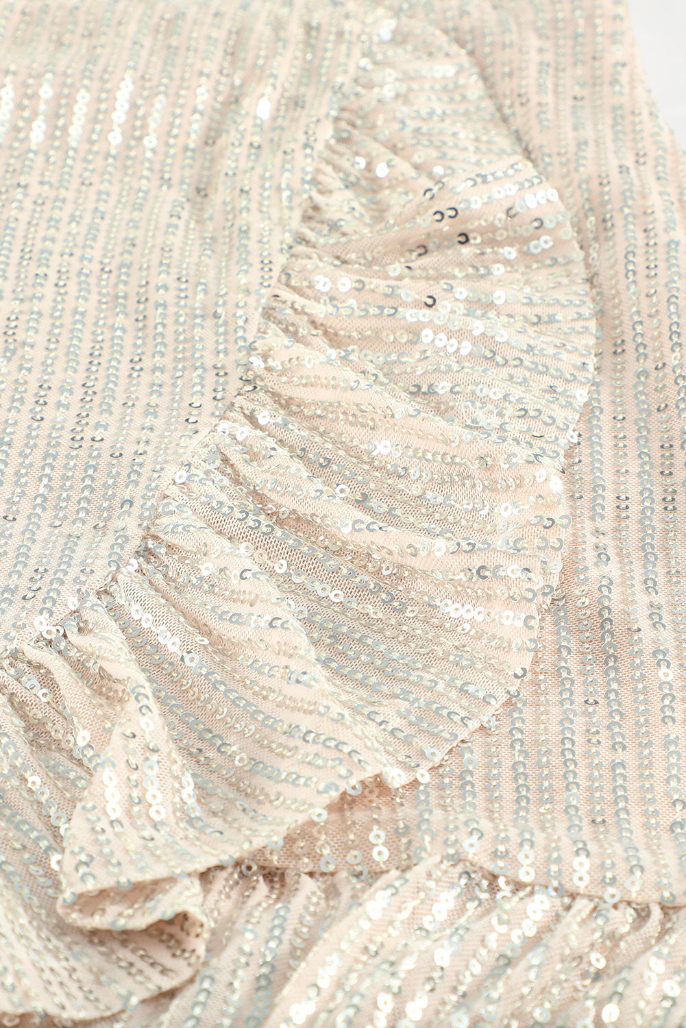 Apricot Ladies Long Sleeve V Neck Mini Dress Ruffled Sequin Dress LC228784-18