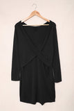 Black Plunging Neck Bodycon Long Sleeve Ladies Black Mini Dress LC227553-2