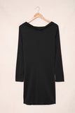 Black Plunging Neck Bodycon Long Sleeve Ladies Black Mini Dress LC227553-2