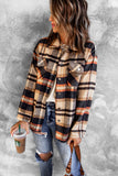 LC255462-14-S, LC255462-14-M, LC255462-14-L, LC255462-14-XL, LC255462-14-2XL, Orange Geometric Plaid Print Pocketed Shirt