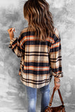 LC255462-14-S, LC255462-14-M, LC255462-14-L, LC255462-14-XL, LC255462-14-2XL, Orange Geometric Plaid Print Pocketed Shirt
