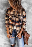 LC255462-14-S, LC255462-14-M, LC255462-14-L, LC255462-14-XL, LC255462-14-2XL, Orange Geometric Plaid Print Pocketed Shirt