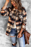 LC255462-14-S, LC255462-14-M, LC255462-14-L, LC255462-14-XL, LC255462-14-2XL, Orange Geometric Plaid Print Pocketed Shirt