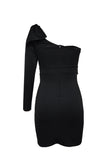 Black One Shoulder Bowknot Hollow Out Bodycon Midi Dress for Women LC2210035-2