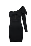 Black One Shoulder Bowknot Hollow Out Bodycon Midi Dress for Women LC2210035-2