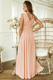 Pink Crochet V Neck Maxi Dress Sleeveless Pleated High Waist Long Dress LC615797-10