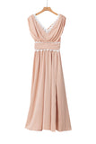 Pink Crochet V Neck Maxi Dress Sleeveless Pleated High Waist Long Dress LC615797-10