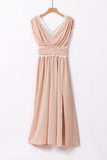 Pink Crochet V Neck Maxi Dress Sleeveless Pleated High Waist Long Dress LC615797-10