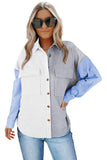 LC2551387-4-S, LC2551387-4-M, LC2551387-4-L, LC2551387-4-XL, LC2551387-4-2XL, LC2551387-4-3XL, Sky Blue Women Oversized Shirts Color Block Button Shacket Jacket