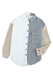 LC2551387-1-S, LC2551387-1-M, LC2551387-1-L, LC2551387-1-XL, LC2551387-1-2XL, LC2551387-1-3XL, White Women Oversized Shirts Color Block Button Shacket Jacket