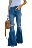 Blue Flare Bell Bottoms Jeans for Women High Rise Distressed Denim Jeans LC783619-5