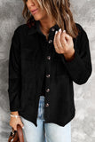 LC8511383-2-S, LC8511383-2-M, LC8511383-2-L, LC8511383-2-XL, LC8511383-2-2XL, Black Womens Boyfriend Shirt Ribbed Shacket Loose Fit Long Sleeve Tops