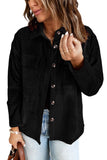 LC8511383-2-S, LC8511383-2-M, LC8511383-2-L, LC8511383-2-XL, LC8511383-2-2XL, Black Womens Boyfriend Shirt Ribbed Shacket Loose Fit Long Sleeve Tops