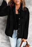 LC8511383-2-S, LC8511383-2-M, LC8511383-2-L, LC8511383-2-XL, LC8511383-2-2XL, Black Womens Boyfriend Shirt Ribbed Shacket Loose Fit Long Sleeve Tops