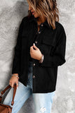 LC8511383-2-S, LC8511383-2-M, LC8511383-2-L, LC8511383-2-XL, LC8511383-2-2XL, Black Womens Boyfriend Shirt Ribbed Shacket Loose Fit Long Sleeve Tops