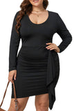 Black Black Bodycon V Neck Long Sleeve Plus Size Dress Cocktail Pencil Dress LC617513-2