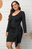 Black Black Bodycon V Neck Long Sleeve Plus Size Dress Cocktail Pencil Dress LC617513-2