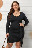 Black Black Bodycon V Neck Long Sleeve Plus Size Dress Cocktail Pencil Dress LC617513-2