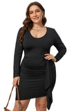 Black Black Bodycon V Neck Long Sleeve Plus Size Dress Cocktail Pencil Dress LC617513-2