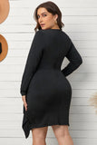 Black Black Bodycon V Neck Long Sleeve Plus Size Dress Cocktail Pencil Dress LC617513-2