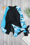 LC410485-2XXL, LC410485-2XL, LC410485-2L, LC410485-2M, LC410485-2S, LC410485-2-XXXL, Deep blue Women's Bathing Suits Swimsuits Tankini Sets Long Sleeve Swimwear