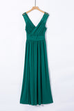 Green Womens V Neck Ruched Lace Splicing Maxi Dress with Side Split LC617432-9