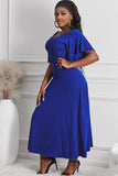 Blue V Neck Ruffled Sleeve Empire Waist Flare Long Dress LC617472-5
