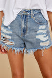 Sky Blue Women's Summer Denim Shorts High Waist Raw Hem Distressed Jeans Shorts LC783668-4