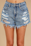 Sky Blue Women's Summer Denim Shorts High Waist Raw Hem Distressed Jeans Shorts LC783668-4