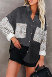 LC8511519-2-S, LC8511519-2-M, LC8511519-2-L, LC8511519-2-XL, LC8511519-2-2XL, Gray Womens Button Down Corduroy Jacket Leopard Shirt Oversized Blouses Tops