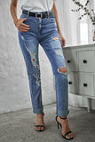 Sky Blue Womens High Waist Stretchy Ripped Pockets Boyfriend Denim Pants LC781418-4