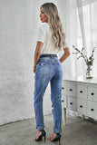 Sky Blue Womens High Waist Stretchy Ripped Pockets Boyfriend Denim Pants LC781418-4