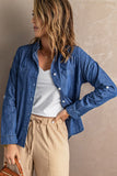 LC2551585-5-S, LC2551585-5-M, LC2551585-5-L, LC2551585-5-XL, LC2551585-5-2XL, Blue Womens Denim Jacket Button Down Long Sleeve Shirts Blouses Tops