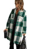 LC851789-9-S, LC851789-9-M, LC851789-9-L, LC851789-9-XL, LC851789-9-2XL, Green Women's Plaid Shirt Collar Button Oversized Midi Lenght Shacket