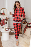 Red Pajamas Set Long Sleeve Sleepwear for Women Red Plaid Lounge Sets LC62588-3