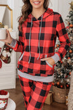 Red Pajamas Set Long Sleeve Sleepwear for Women Red Plaid Lounge Sets LC62588-3