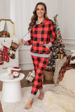 Red Pajamas Set Long Sleeve Sleepwear for Women Red Plaid Lounge Sets LC62588-3