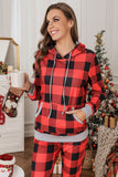 Red Pajamas Set Long Sleeve Sleepwear for Women Red Plaid Lounge Sets LC62588-3