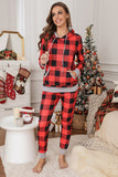 Red Pajamas Set Long Sleeve Sleepwear for Women Red Plaid Lounge Sets LC62588-3