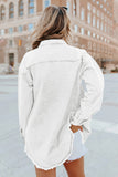 LC8511377-1-S, LC8511377-1-M, LC8511377-1-L, LC8511377-1-XL, LC8511377-1-2XL, White Women’s Oversized Shacket Pocket Long Boyfriend Raw Hem Button Jacket