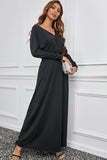 Black Long Sleeve Dress for Women Black V Neck Batwing Sleeve Maxi Dress LC616128-2