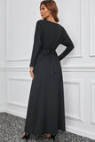 Black Long Sleeve Dress for Women Black V Neck Batwing Sleeve Maxi Dress LC616128-2