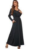 Black Long Sleeve Dress for Women Black V Neck Batwing Sleeve Maxi Dress LC616128-2